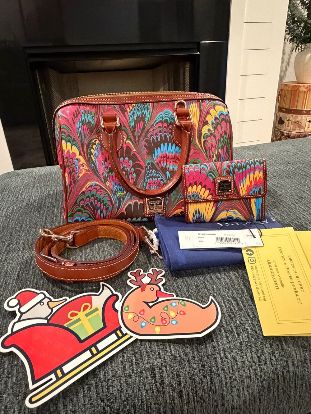 Dooney & Bourke satchel from the Plumes with Wallet and stickers